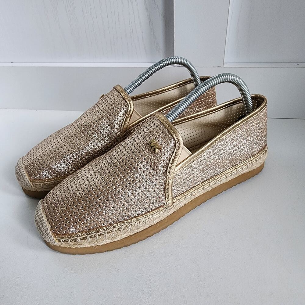 MK Michael Kors Women's 8.5 Kendrick Hastings Espadrille Slip-On Gold Pixie Fine